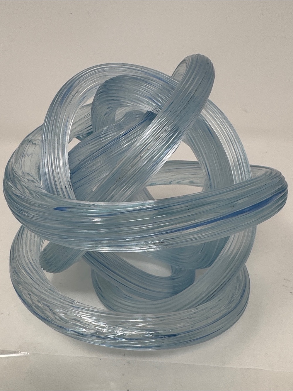 BLOWN GLASS BALL SHAPED RIBBED WINDING TUBE FIGURINE ART DECO SHELF DECOR HEAVY